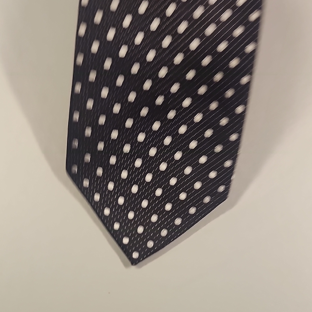 Pronto Uomo Navy Tie with White Polka Dots